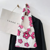 Floral Print Plush Shoulder Bag Winter Large Handbag Purse
