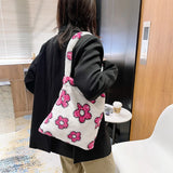 Floral Print Plush Shoulder Bag Winter Large Handbag Purse