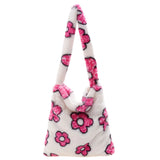 Floral Print Plush Shoulder Bag Winter Large Handbag Purse