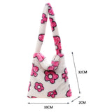 Floral Print Plush Shoulder Bag Winter Large Handbag Purse