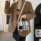 Women Handbags Large Capacity Shoulder Bag Check Summer Versatile Crossbody