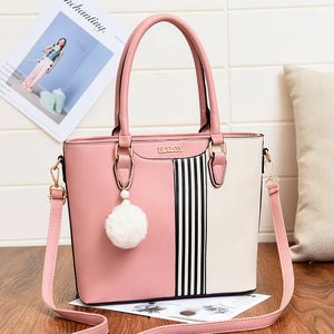 Women Satchel Handbag Square Shoulder Bag With Hairball