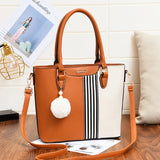 Women Satchel Handbag Square Shoulder Bag With Hairball