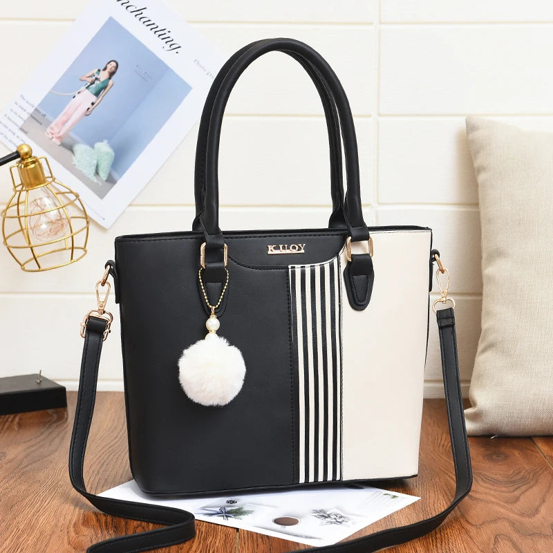 Women Satchel Handbag Square Shoulder Bag With Hairball
