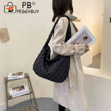 Women Lattice Solid Cloud Shoulder Bag Autumn Winter Large Capacity Handbags