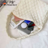 Women Lattice Solid Cloud Shoulder Bag Autumn Winter Large Capacity Handbags