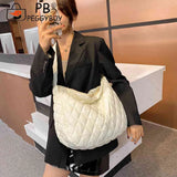 Women Lattice Solid Cloud Shoulder Bag Autumn Winter Large Capacity Handbags