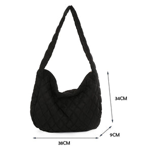 Women Lattice Solid Cloud Shoulder Bag Autumn Winter Large Capacity Handbags