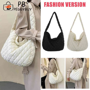 Women Lattice Solid Cloud Shoulder Bag Autumn Winter Large Capacity Handbags