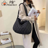 Women Lattice Solid Cloud Shoulder Bag Autumn Winter Large Capacity Handbags