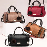 Women Leather Rose Flower Pendant Boston Crossbody Bag