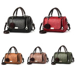 Women Leather Rose Flower Pendant Boston Crossbody Bag