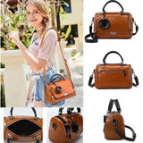 Women Leather Rose Flower Pendant Boston Crossbody Bag