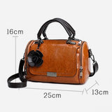 Women Leather Rose Flower Pendant Boston Crossbody Bag