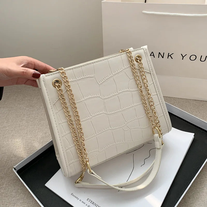 Crocodile Print Leather Shoulder Bag Large Capacity Chain Crossbody Totes