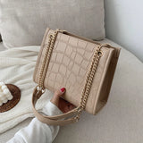 Crocodile Print Leather Shoulder Bag Large Capacity Chain Crossbody Totes