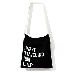 Women Letter Canvas Handbag Casual Travel Tote Shoulder Bag