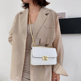 Women Lines Embroidery PU Leather Crossbody Shoulder Bags Solid Casual Chain