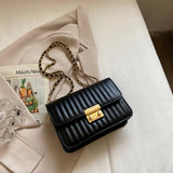 Women Lines Embroidery PU Leather Crossbody Shoulder Bags Solid Casual Chain