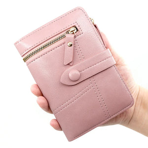 Women Matte Short Wallet PU Leather Zipper Hasp Frosted Ladies Purses