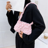 Women Messenger Bag Soft Fur Contrast Autumn Travel Handbag