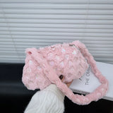 Women Messenger Bag Soft Fur Contrast Autumn Travel Handbag