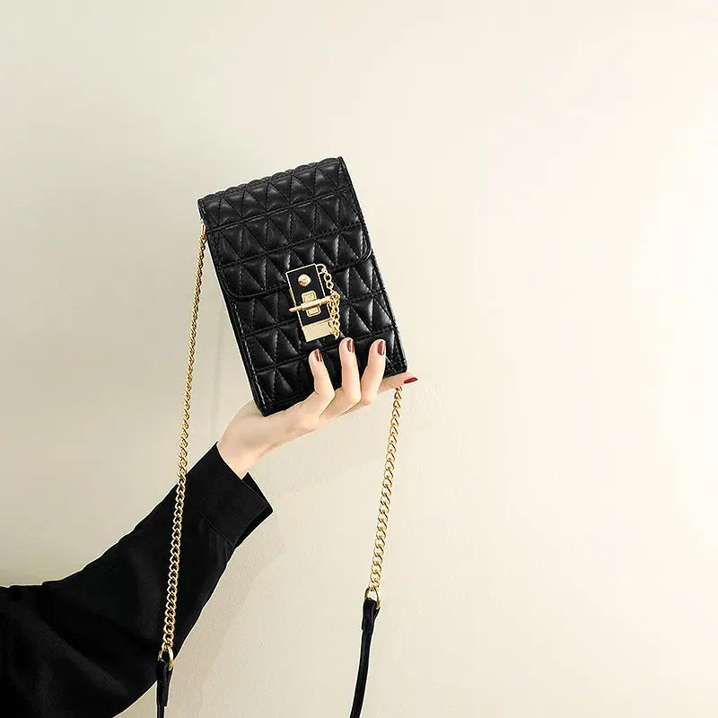 Triangle Women Handbag Metal Lock Chain Messenger Bag