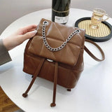 Women PU Leather Backpack Female Solid Shoulder Bag Ladies All-match Casual Chai