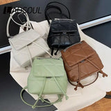 Women PU Leather Backpack Female Solid Shoulder Bag Ladies All-match Casual Chai