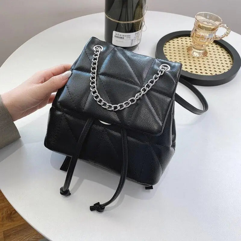 Women PU Leather Backpack Female Solid Shoulder Bag Ladies All-match Casual Chai