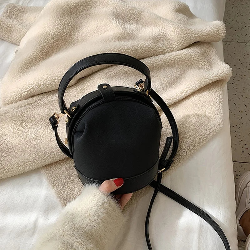 Women PU Leather Crossbody Bucket Bag Casual Mini Shoulder Messenger Handbag