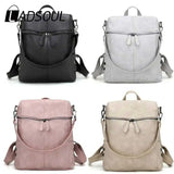 Women PU Leather Handbag Shoulder Bags Student Solid School Backpack