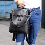 Women PU Leather Handbag Shoulder Bags Student Solid School Backpack