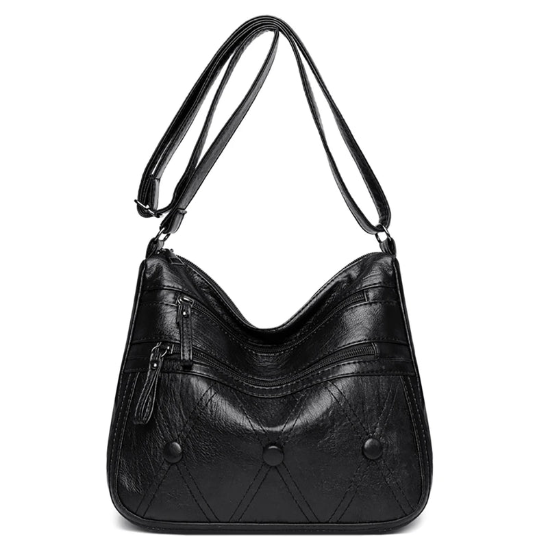 Women PU Leather Shoulder Bag Retro Crossbody Bags Zipper Messenger Bag