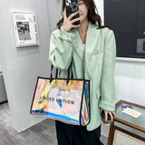 Women PVC Clear Shoulder Bag Summer Large Capacity Clutch Tote Bag