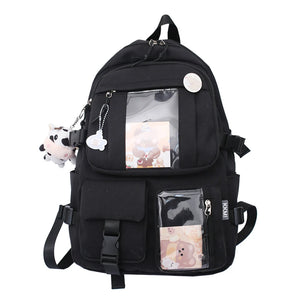 Women Clear PVC Backpack Patchwork Preppy Style Students School Bag