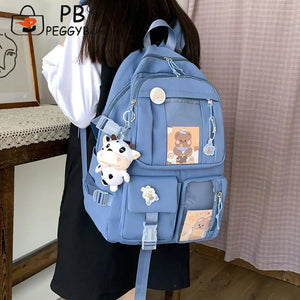 Women Clear PVC Backpack Patchwork Preppy Style Students School Bag