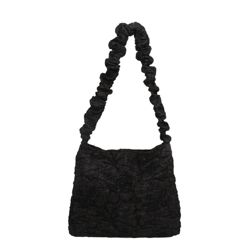 Women Pleated Shoulder Bag Large Capacity Tote Zipper Handbag