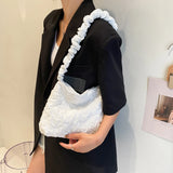 Women Pleated Shoulder Bag Large Capacity Tote Zipper Handbag