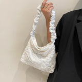 Women Pleated Shoulder Bag Large Capacity Tote Zipper Handbag