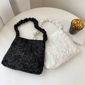 Women Pleated Shoulder Bag Large Capacity Tote Zipper Handbag