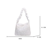 Women Pleated Shoulder Bag Large Capacity Tote Zipper Handbag