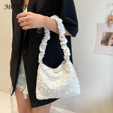 Women Pleated Shoulder Bag Large Capacity Tote Zipper Handbag