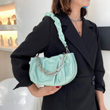 Pleated Chain Shoulder Underarm Bag Vintage PU Leather Small Crossbody Handbag