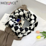 Women Plush Rhombus Printing Shoulder Tote Bag Large Capacity Handbags