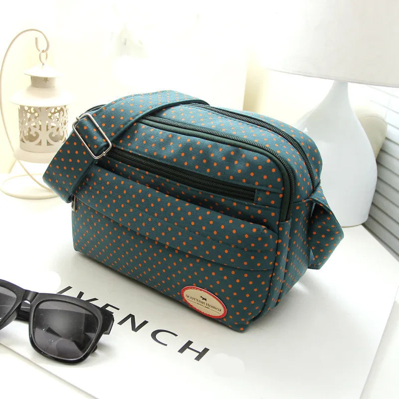 Polka Dot Multicolor Canvas Crossbody Shoulder Bag