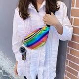 Women Pu Leather Fanny Pack Rainbow Colorful Bum Bag Girls Fitness Waist Pack