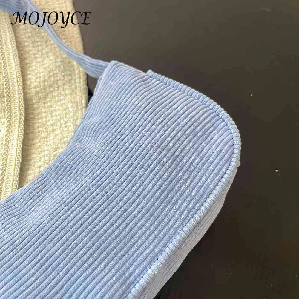 Corduroy Shoulder Bag Small Zipper Travel Shopping Underarm Bag