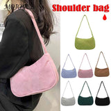 Corduroy Shoulder Bag Small Zipper Travel Shopping Underarm Bag