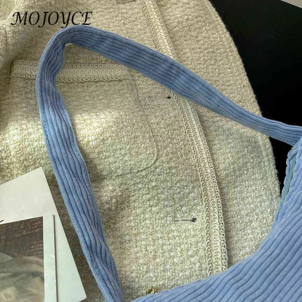 Corduroy Shoulder Bag Small Zipper Travel Shopping Underarm Bag
